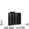 MDT's 5-round Metal Magazine 300 WSM/6.5PRC features a DSSF system for enhanced capacity, smooth feeding, and durable nitrided steel construction.
